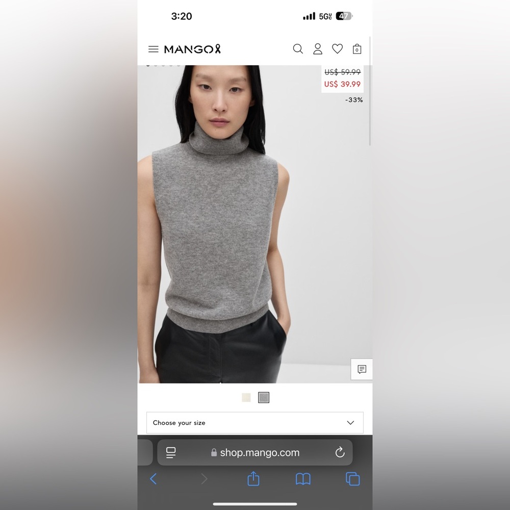 MANGO 
100% wool cotton turtleneck top